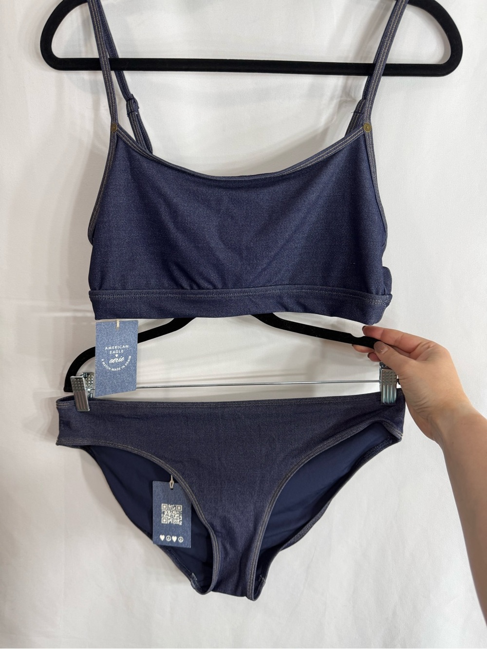 Aerie x AE Denim Bikini Set Blue Bralette Swim 2 Piece Top & Bottoms XL NWT - Picture 2 of 11